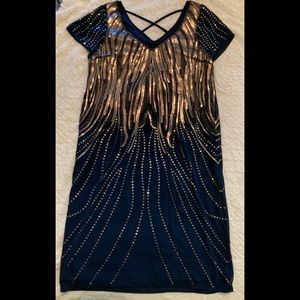 Navy & Gold Sequin 1920’s Flapper Style Dress (L)